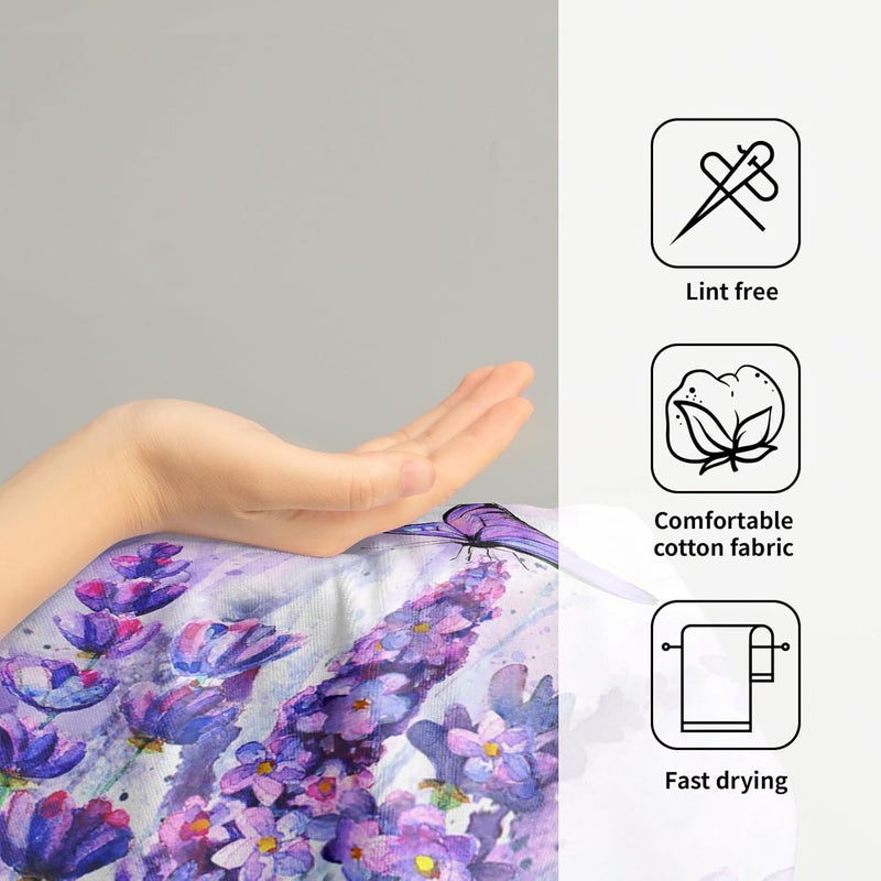 Granbey Watercolor Lavender Butterfly Kitchen Towels Set of 2 Purple Flower Butterflies Decorative Dish Towels Spring Floral Drying Baking Cooking Cloth Seasonal Super Soft Towels for Home Kitchen Face Towel - Image 4